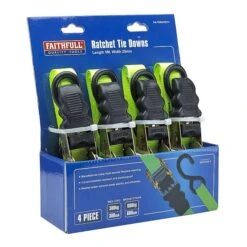 Faithfull FAITDRATSET4 4 Pack Ratchet Tie Down Straps 5m 300kg -Draper || DeWALT || Stanley Sales 0092672 700