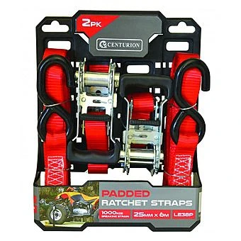 Centurion Padded Ratchet Tie Down Twin Pack 1000kg 6m Straps 3 Centurion Padded Ratchet Tie Down Twin Pack 1000kg 6m Straps