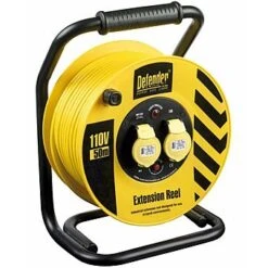 Defender 110v Twin Outlet Extension Cable Reel