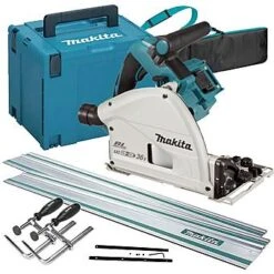 Makita DSP600ZJ 36V (2x18V) 165mm Plunge Saw Body Only, Guide Rails & Clamps Kit